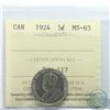 Image 1 : 5-cent 1924 ICCS Certified MS-63