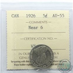 5-cent 1926 Near 6 ICCS Certified AU-55