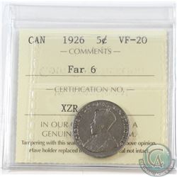 5-cent 1926 Far 6 ICCS Certified VF-20