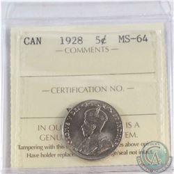 5-cent 1928 ICCS Certified MS-64