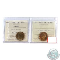 5-cent 1942 & 1943 Tombac, Both ICCS Certified MS-65  Both coin have superb eye appeal with consiste