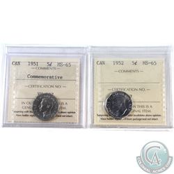 5-cent 1951 Commemorative & 1952 ICCS Certified MS-65. 2pcs.