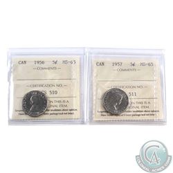 5-cent 1956 & 1957 ICCS Certified MS-65. 2pcs