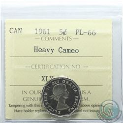 5-cent 1961 ICCS Certified PL-66 Heavy Cameo. Tied for finest known