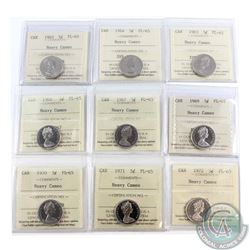 5-cent 1963-1967 & 1969-1972 ICCS Certified PL-65 Heavy Cameo. 9pcs