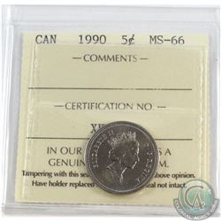 5-cent 1990 ICCS Certified MS-66. Tied for the highest known grade