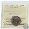 Image 1 : 5-cent 1990 ICCS Certified MS-66. Tied for the highest known grade