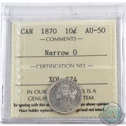 10-cent 1870 Narrow 0 ICCS Certified AU-50