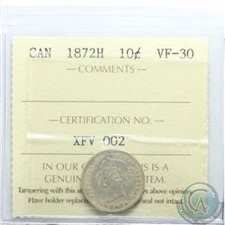 10-cent 1872H ICCS Certified VF-30