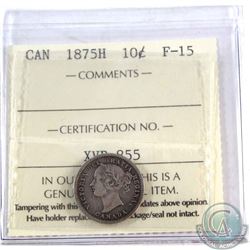 10-cent 1875H ICCS Certified F-15. Nice key date with even gunmetal grey toning.