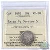 Image 1 : 10-cent 1892 Large 9, Obv.5 ICCS Certified VF-20. This rare 22 Leaves Variety sometimes referred as 