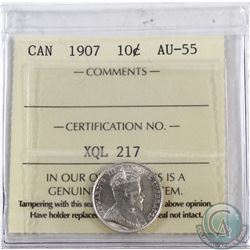 10-cent 1907 ICCS Certified AU-55. Lustrous Coin.