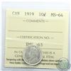 Image 1 : 10-cent 1919 ICCS Certified MS-64