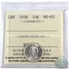 Image 1 : 10-cent 1938 ICCS Certified MS-65  White coin accented with Soft golden hints.