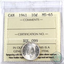 10-cent 1941 ICCS Certified MS-65. Soft satin finishes throughout.