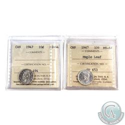 10-cent 1947 & 1947 Maple Leaf ICCS Certified MS-64. 2pcs