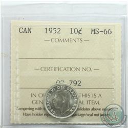 10-cent 1952 ICCS Certified MS-66. Tied for finest known.