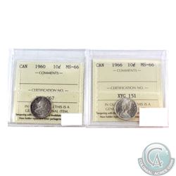 10-cent 1960 & 1966 Both ICCS Certified MS-66. 2pcs