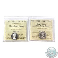 10-cent 1965 & 1969 Small Date ICCS Certified PL-66 Ultra Heavy Cameo. 2pcs