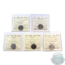 10-cent 1970, 1971, 1972, 1973 & 1974 ICCS Certified MS-66. 5pcs