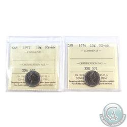 10-cent 1972 & 1974 ICCS Certified MS-66. 2pcs