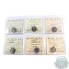 Image 1 : 10-cent 2005P, 2006 RCM Logo, 2006P, 2007 Straight 7, 2007 Curved 7 Numismatic BU & 2008 ICCS Certif