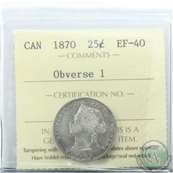 25-cent 1870 Obverse 1 ICCS Certified EF-40. Nice bright, problem free coin.