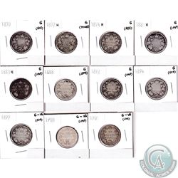 25-cent 1870-1901 in Good or G-VG. Included are 1870, 1872H, 1874H, 1881H, 1883H, 1888, 1892, 1894,