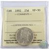 Image 1 : 25-cent 1892 ICCS Certified VF-30