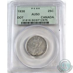 25-cent 1936 Dot PCGS Certified AU-50.