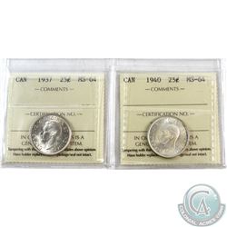 25-cent 1937 & 1940 ICCS Certified MS-64. 2pcs