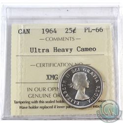 25-cent 1964 ICCS Certified PL-66 Ultra Heavy Cameo. Tied for finest known