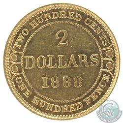 Newfoundland $2 1888 Gold AU-50. Coin contains some light scratches and pitting throughout the