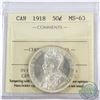 Image 1 : 50-cent 1918 ICCS Certified MS-63. Caramel Like Luster throughout both Obverse/Reverse.