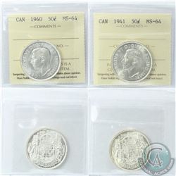 50-cent 1940 & 1941 ICCS Certified MS-64. 2pcs