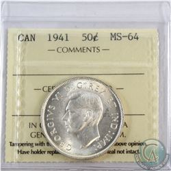 50-cent 1941 ICCS Certified MS-64. Blast White.