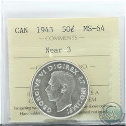 50-cent 1943 Near 3 ICCS Certified MS-64