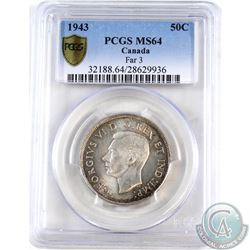 50-cent 1943 Far 3 PCGS Certified MS-64.