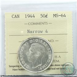 50-cent 1944 Near 4 ICCS Certified MS-64