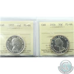 50-cent 1955 & 1956 ICCS Certified PL-66. 2pcs