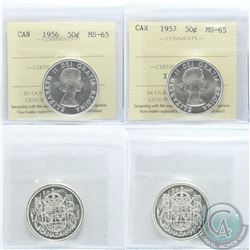 50-cent 1956 & 1957 ICCS Certified MS-65. Both coins are Blast White. 2pcs