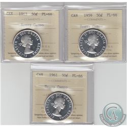 50-cent 1959, 1961 & 1963 ICCS Certified PL-66 Heavy Cameo. 3pcs