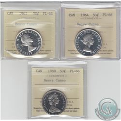 50-cent 1961, 1964 & 1969 ICCS Certified PL-66 Heavy Cameo. 3pcs