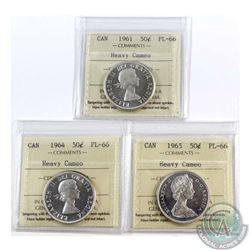 50-cent 1961, 1964, & 1965 ICCS Certified PL-66 Heavy Cameo  3pcs