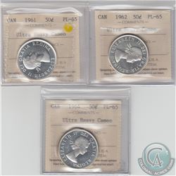 50-cent 1961, 1962 & 1964 ICCS Certified PL-65 Ultra Heavy Cameo. 3pcs