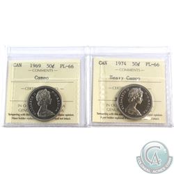 50-cent 1969 Cameo & 1974 Heavy Cameo Both ICCS Certified PL-66. 1969 is the Finest known. 2pcs