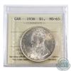 Image 1 : Silver $1 1936 ICCS Certified MS-65. Coin has exceptional eye appeal with soft mint bloom fields.