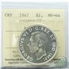 Image 1 : Silver $1 1947 Blunt 7 ICCS Certified MS-64. Bright coin with hints of golden toning.