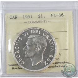 Silver $1 1951 ICCS Certified PL-66  Pristine coin with near flawless fields.