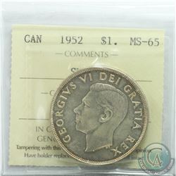 Silver $1 1952 SWL ICCS Certified MS-65. highest grade by ICCS TOP 10  * Scarce*